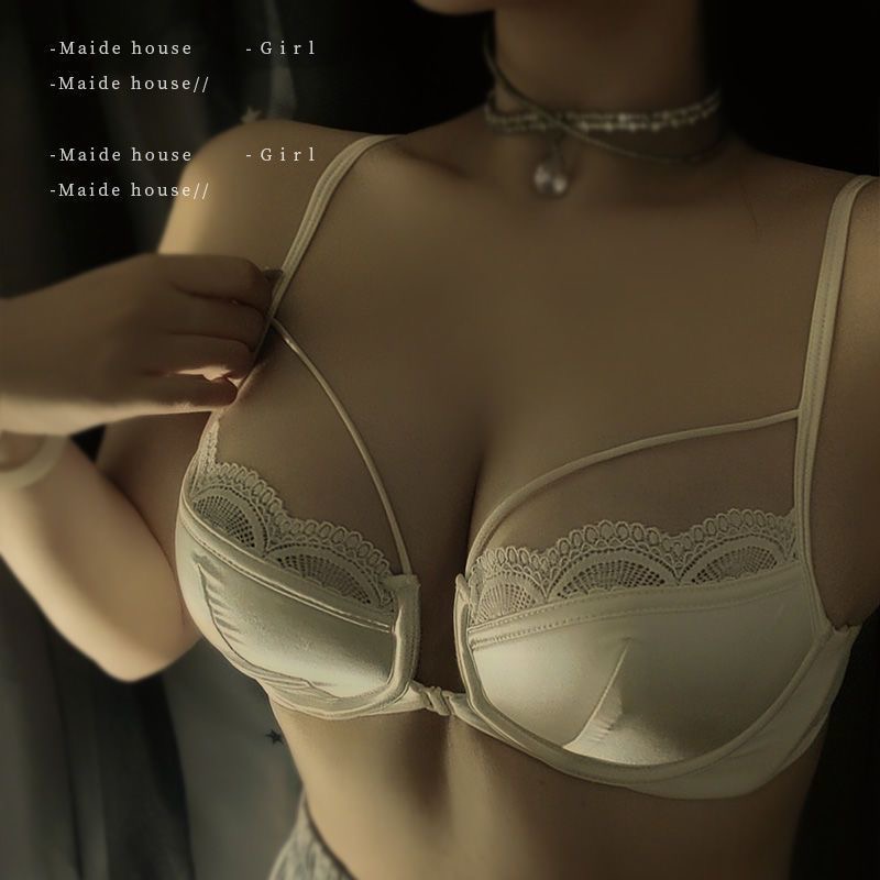 French sexy satin lace soft steel ring half cup front buckle back ...