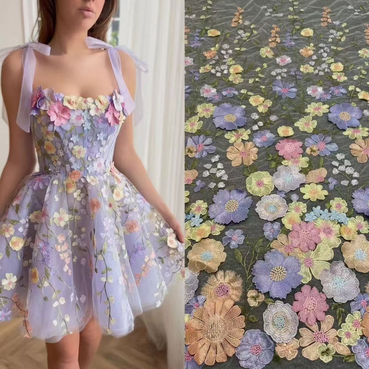 3D Floral Applique Whimsical Tulle Gown CD0197
