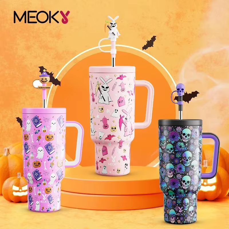 Meoky 40oz(1180ML)Tumbler with Handle, Leak-proof Lid and Straw,Cute ...
