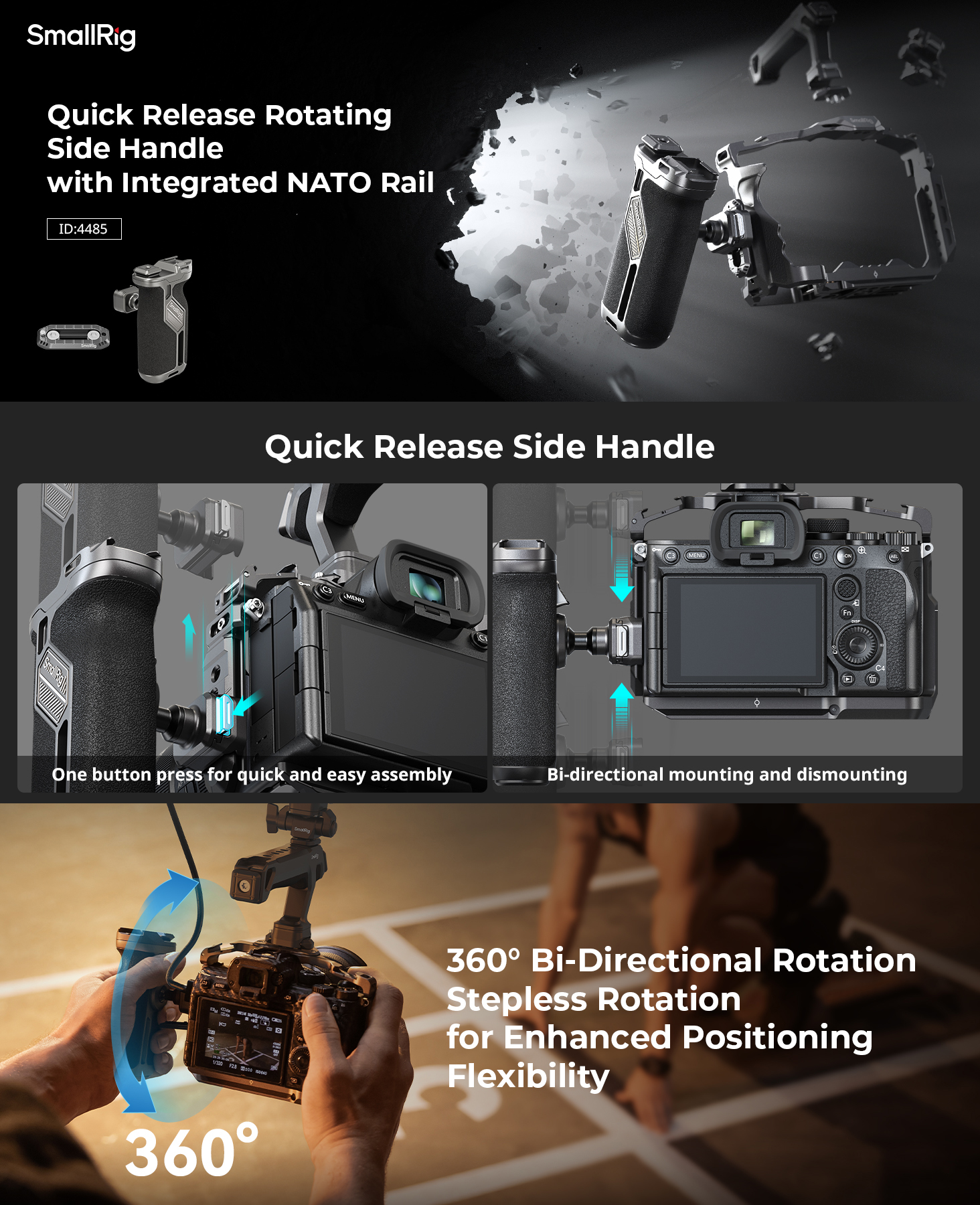 SmallRig Push-Button Rotating NATO Side Handle, Camera Grip-4359 ...