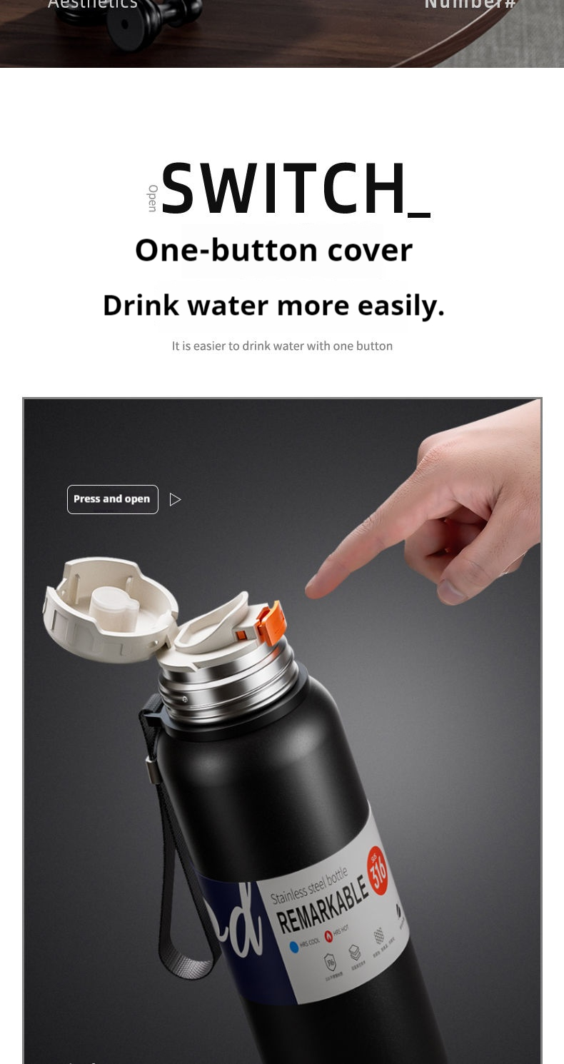 【ALLEN】600ml-2000ml Large capacity 316 stainless steel 24H Thermos ...
