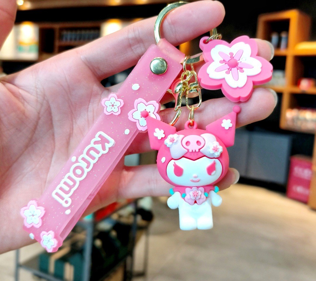 Pink Cherry Blossom Doll Kuromi Corn Dog Keychain Pendant Cute Cartoon ...