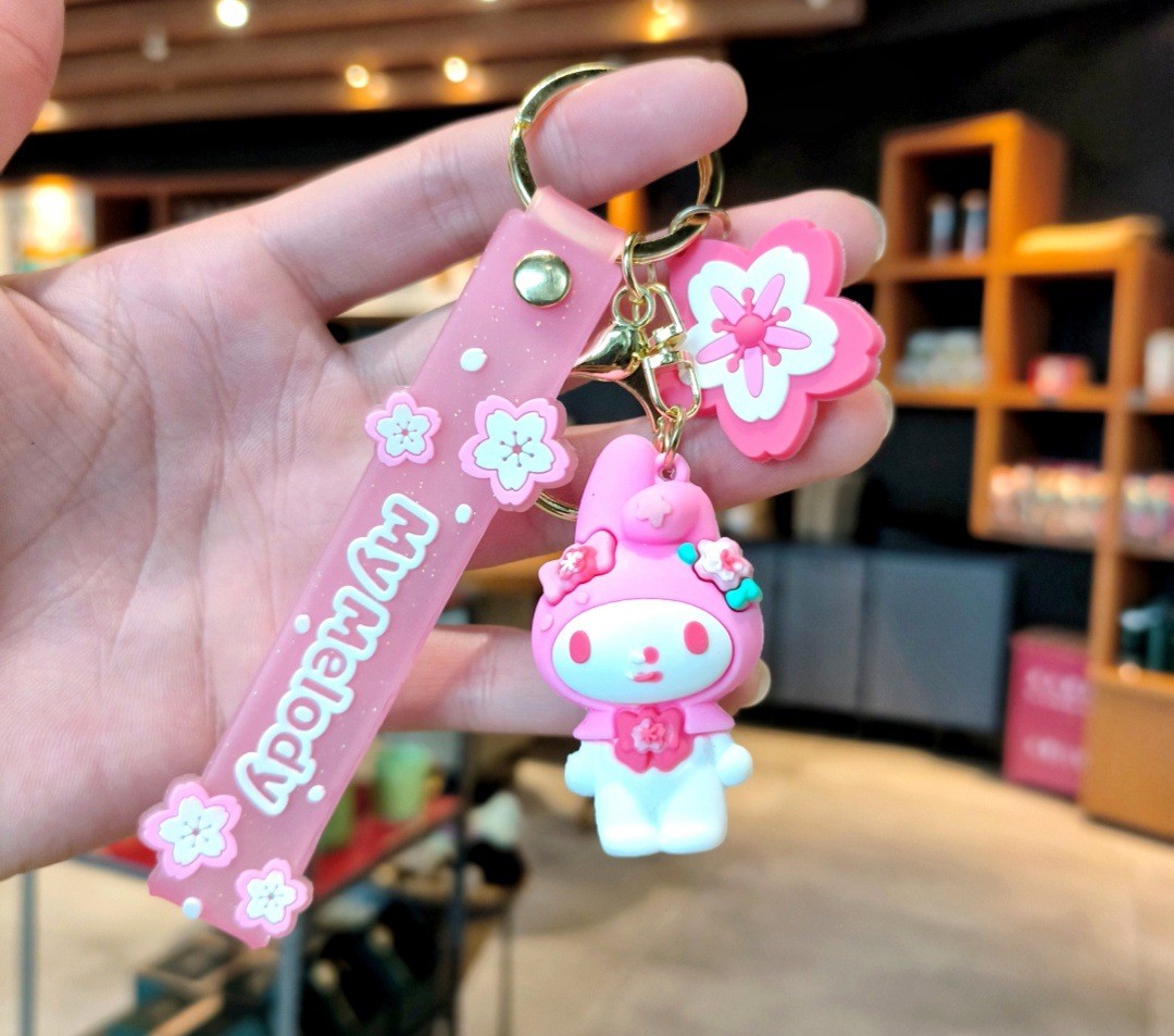 Pink Cherry Blossom Doll Kuromi Corn Dog Keychain Pendant Cute Cartoon ...