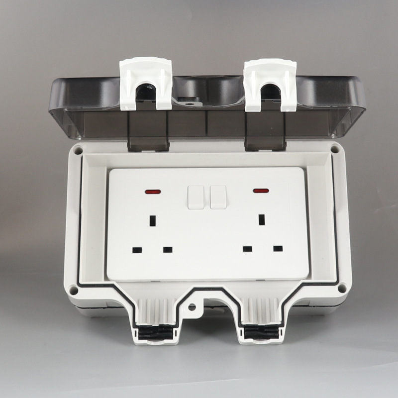 HM 13A Safe Power Outdoor Socket Wall Mount IP66 Waterproof Double Plug ...