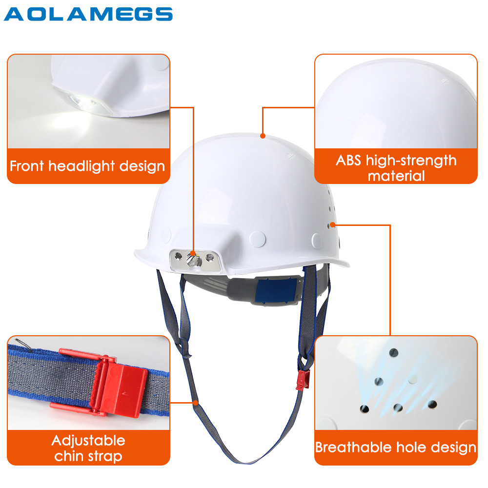 Integrated Headlight Safety Helmet Miner's Hat ABS Construction Hat ...