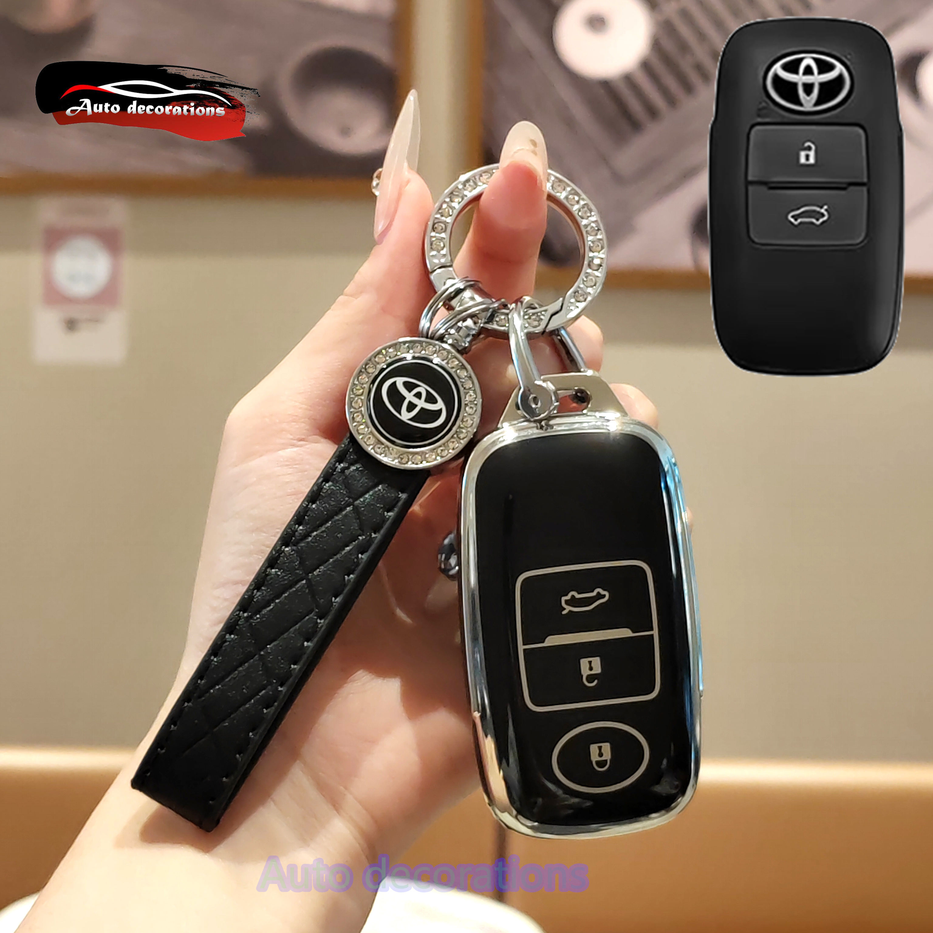 Toyota yaris ativ car key covers silver edge 3buttons keychain Toyota ...