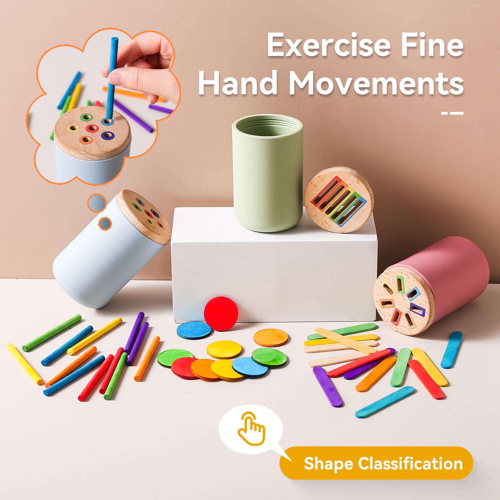 Color Classification Tube Toys Shape Cognition Matching Sensory ...