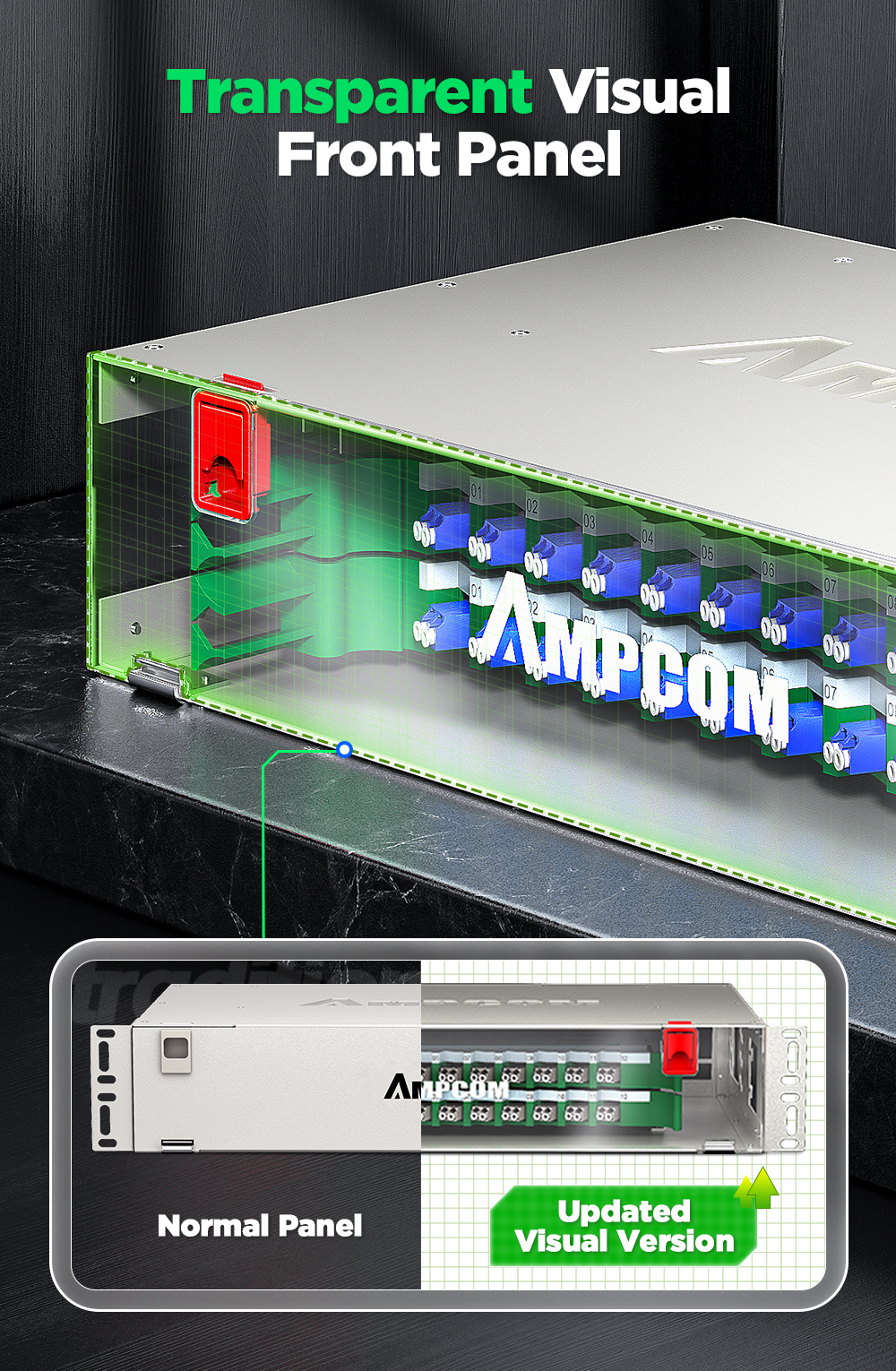 AMPCOM 24 to 192 Core OM3 OM4 LC Rack Mount Visual Fiber Optic ODF ...