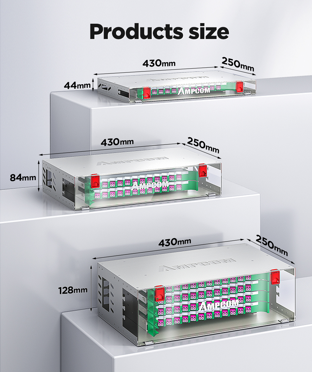 AMPCOM 24 to 192 Core OM3 OM4 LC Rack Mount Visual Fiber Optic ODF ...