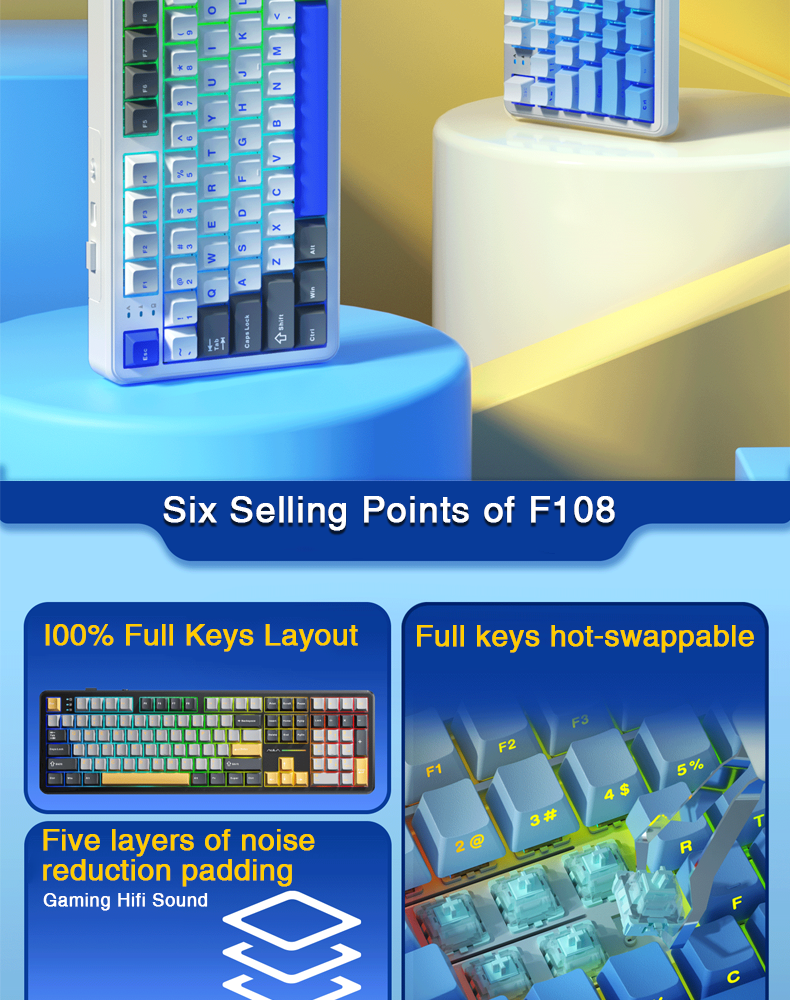 AULA F108 Customized Mechanical Keyboard 108 keys Tri-mode Hot ...