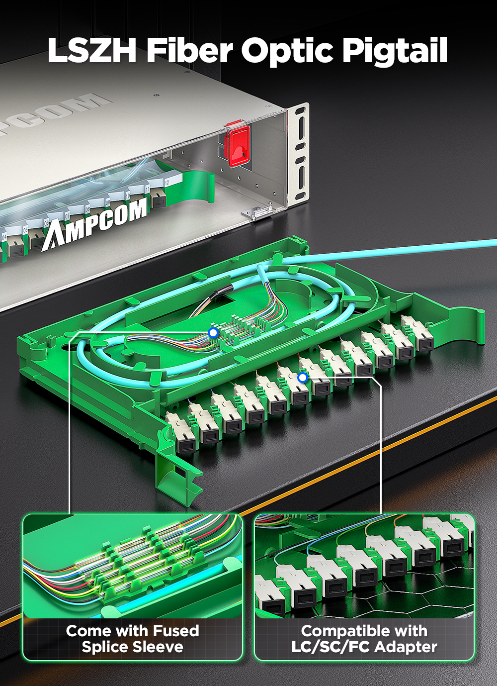 AMPCOM 24 to 96 Core SC Rack Mount Visual Fiber Optic ODF Enclosure ...