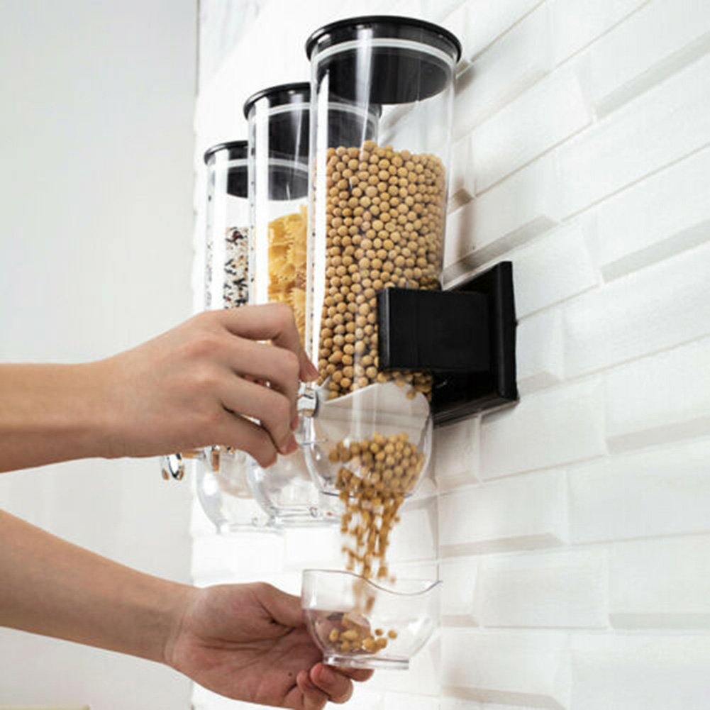 Wall Mounted Dry Food Cereal Dispenser Snack Grain Plastic Storage ...