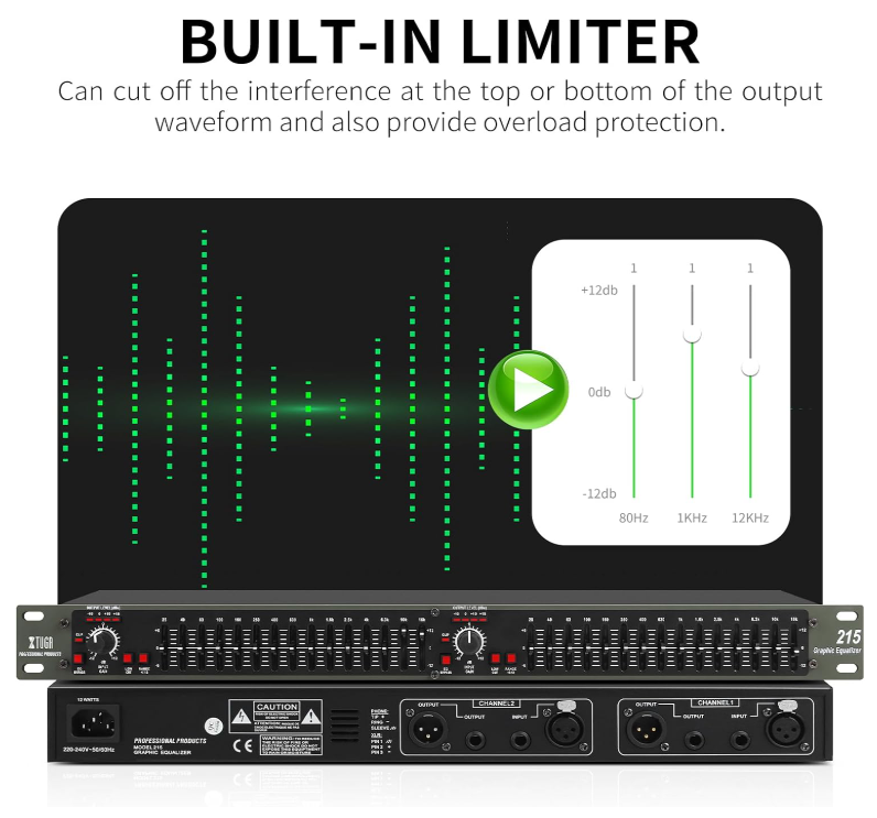 Bomge Audio Equalizer, 15-band Dual Channel Audio Equalizer, 2 Channel 