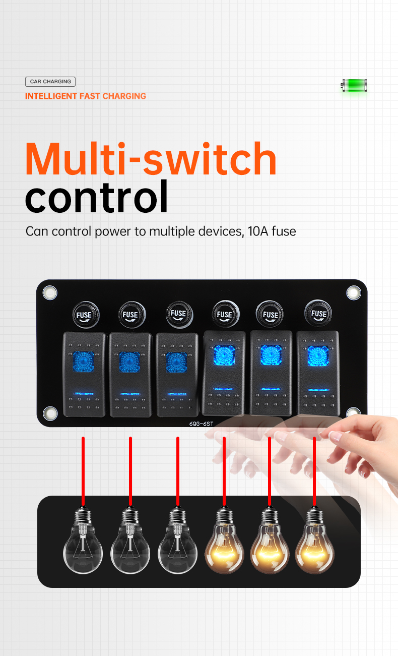Waterproof Marine SPST ON Off Switch Panel 12V 24V 6 Gang Rocker Switch ...