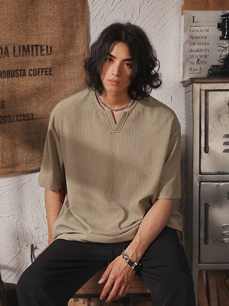 【READY STOCK】ProMan men plain waffle V-Neck Short Sleeve Simple baju t ...