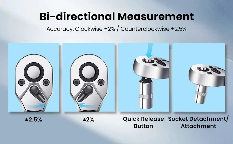 1/2 3/8 1/4 Digital Preset Torque Wrench Bidirectional Ratchet Head ...