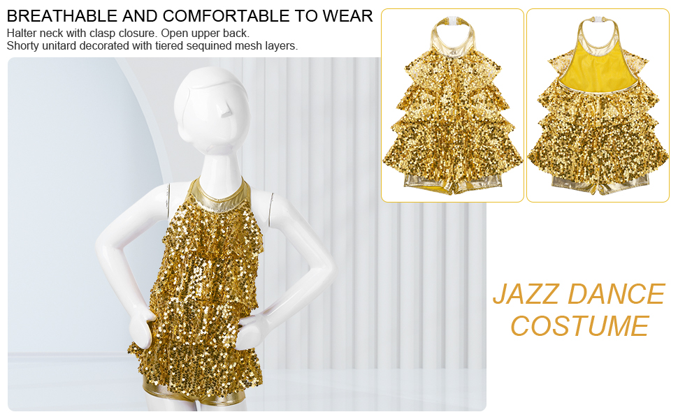 Jazz Leotard For Girls Girl Latin Jazz Dance Costume 2 Pieces Sequins Dance Stage Performance Dancewear Sequin Leotard Girls - Foto 3