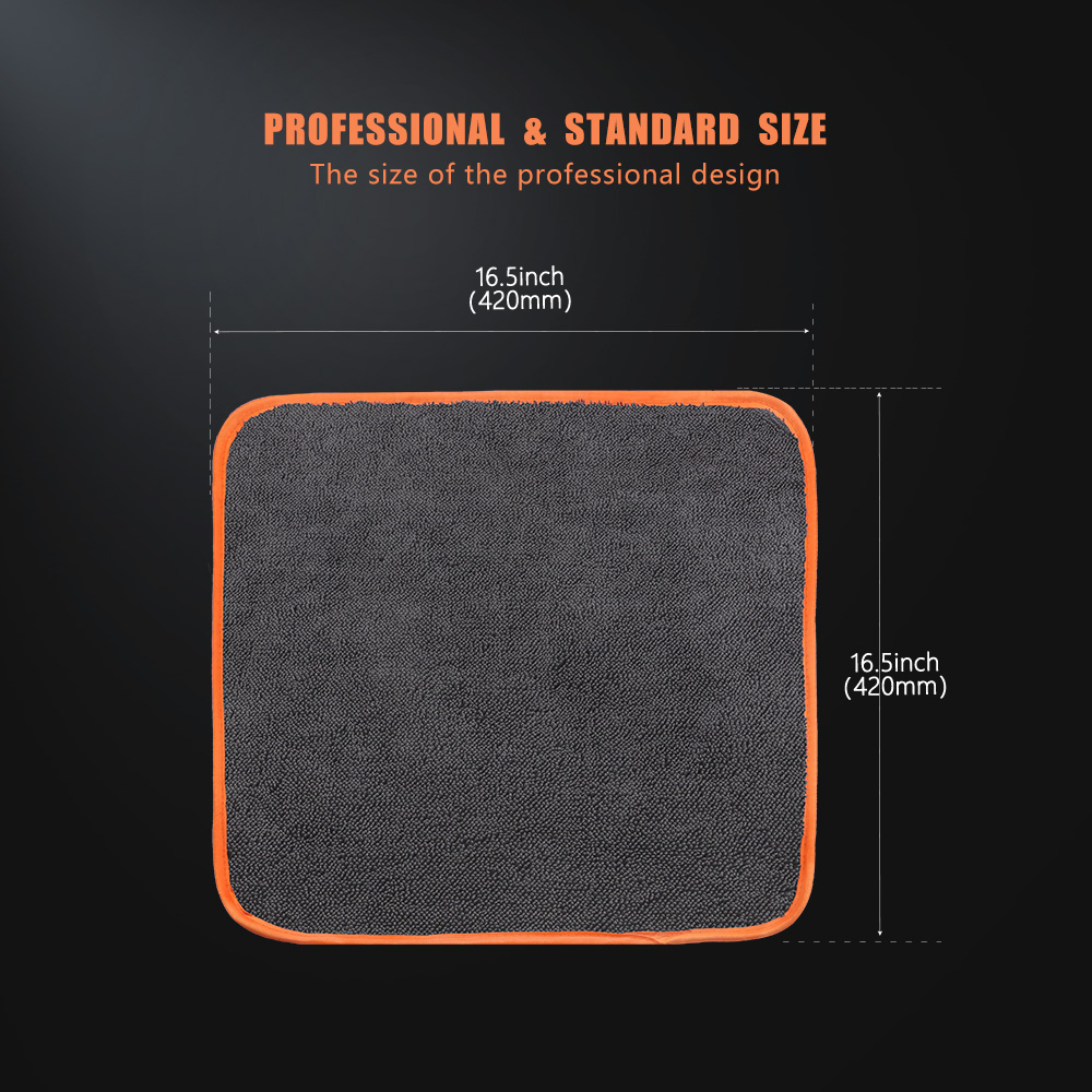 SPTA 3-Pack Microfiber Car Drying Towels – 16.5x16.5 Inch, 600 GSM, Gray With Orange Edge, Lint-Free For Detailing