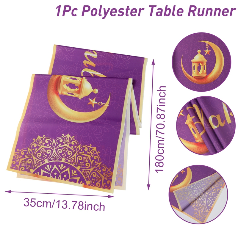 180*35cm White Gold Lantern Table Runner Ramadan Kareem Table Flag ...
