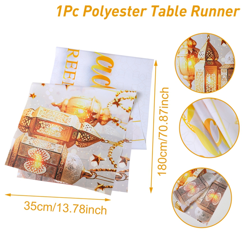 180*35cm White Gold Lantern Table Runner Ramadan Kareem Table Flag ...