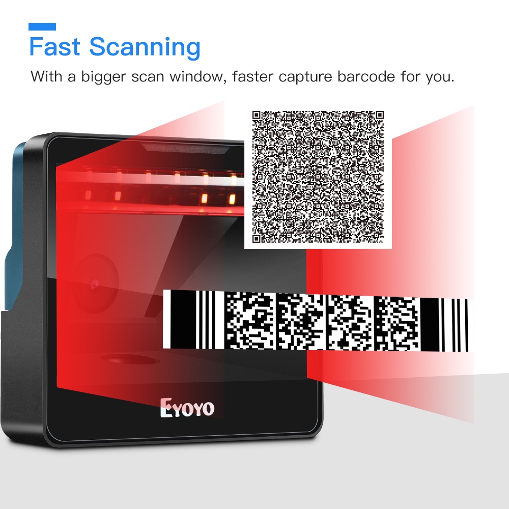 EYOYO Big Screen Desktop 1D 2D Barcode Scanner Omnidirectional Hands ...