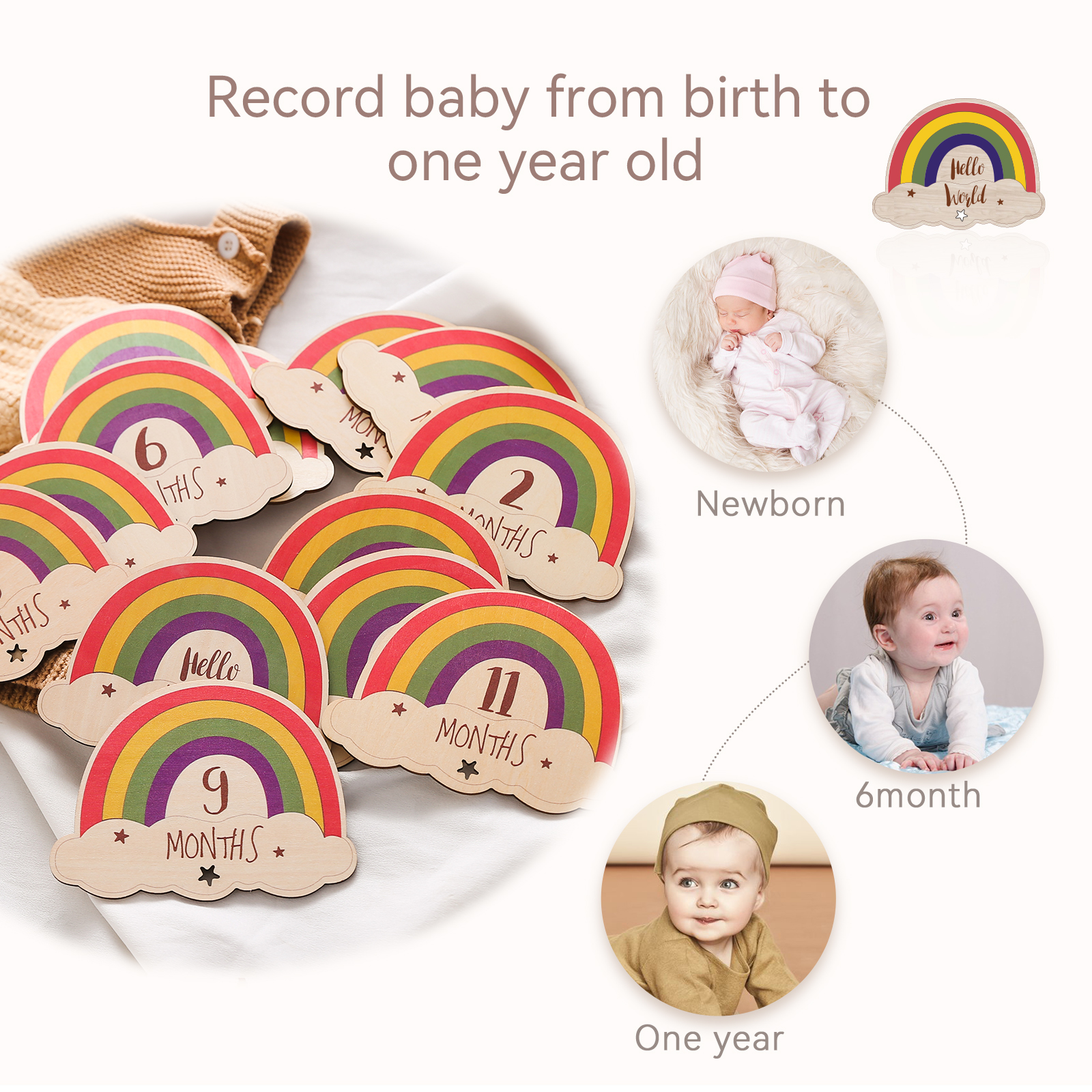 Wooden baby Rainbow Growth Milestone Card Baby Calendar Birth Month ...