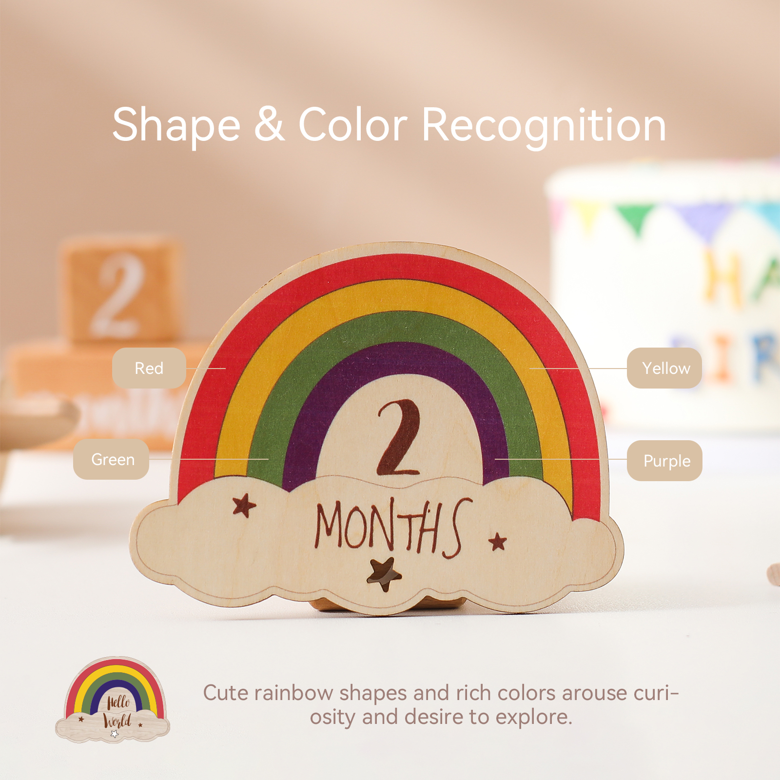 Wooden baby Rainbow Growth Milestone Card Baby Calendar Birth Month ...