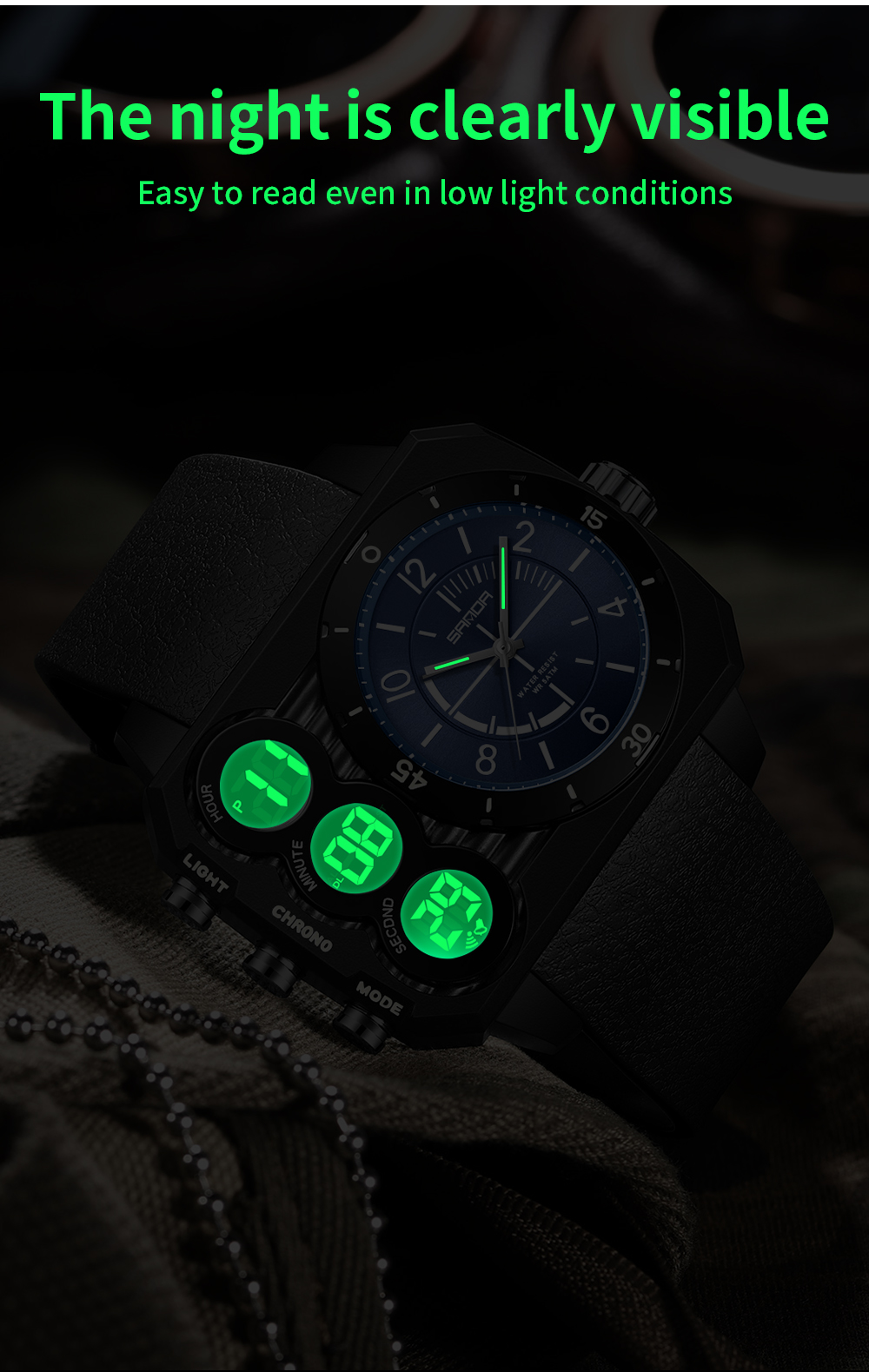 SANDA 6237 Men's Electronic Dual Screen Watch Sports Multi functional ...