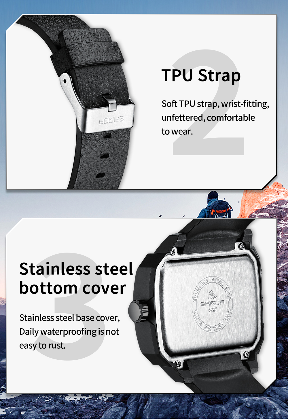 SANDA 6237 Men's Electronic Dual Screen Watch Sports Multi functional ...