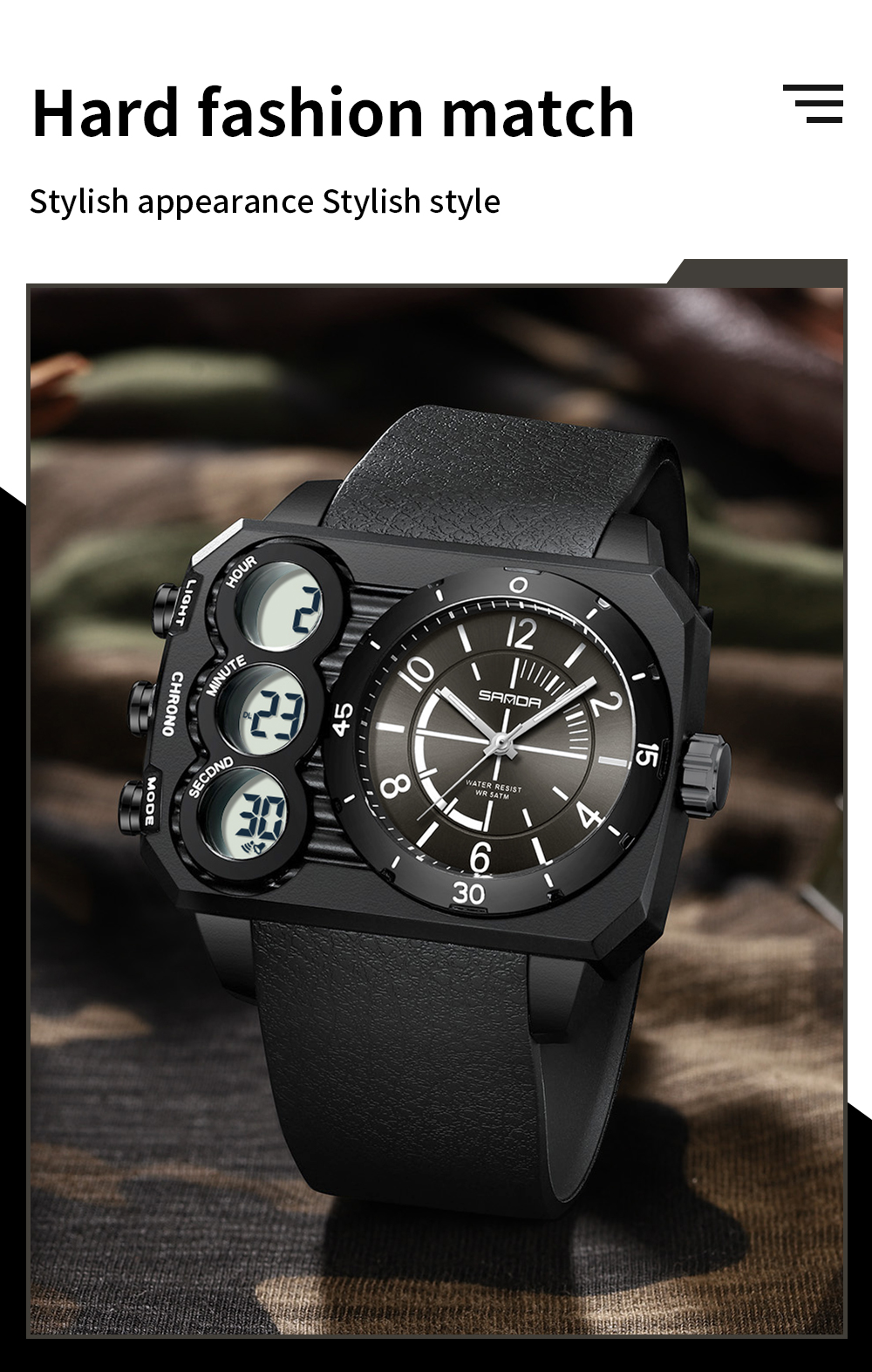 SANDA 6237 Men's Electronic Dual Screen Watch Sports Multi functional ...