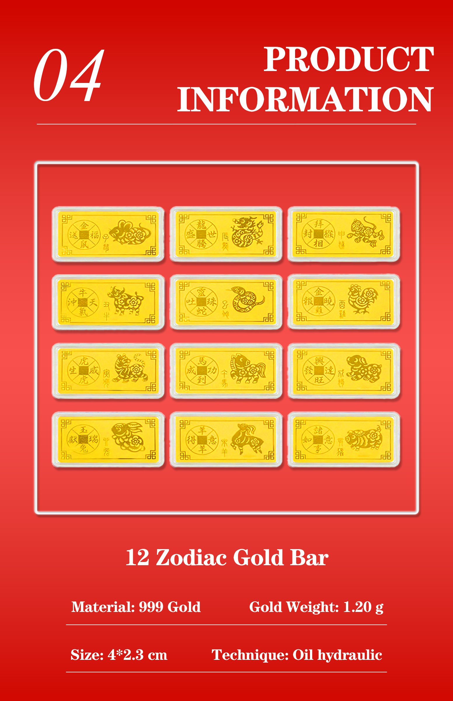 【HETIN】12 Pieces Zodiac Signs Set (1.20g) of 999/24K Pure Gold Bar ...