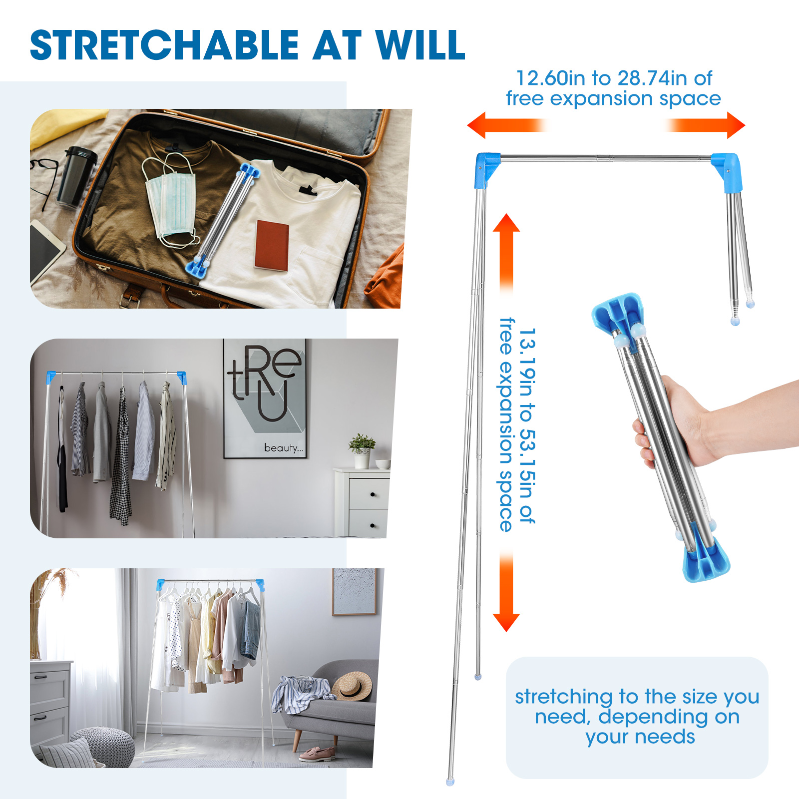 [Local delivery]Portable Travel Garment Rack, 13-28inch Retractable ...