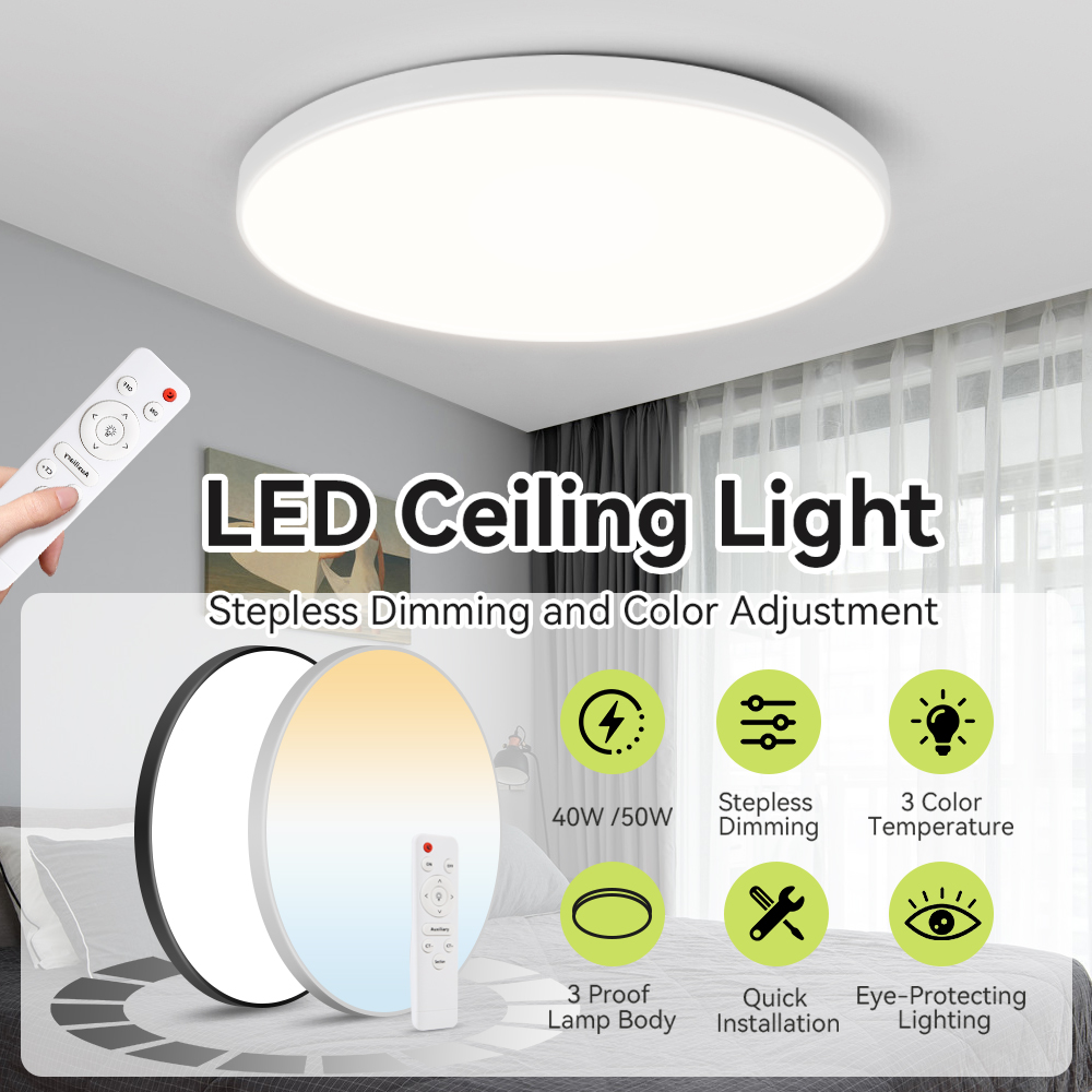 3 Colour Dimmable Circular LED Ceiling Light With Remote Control Modern ...