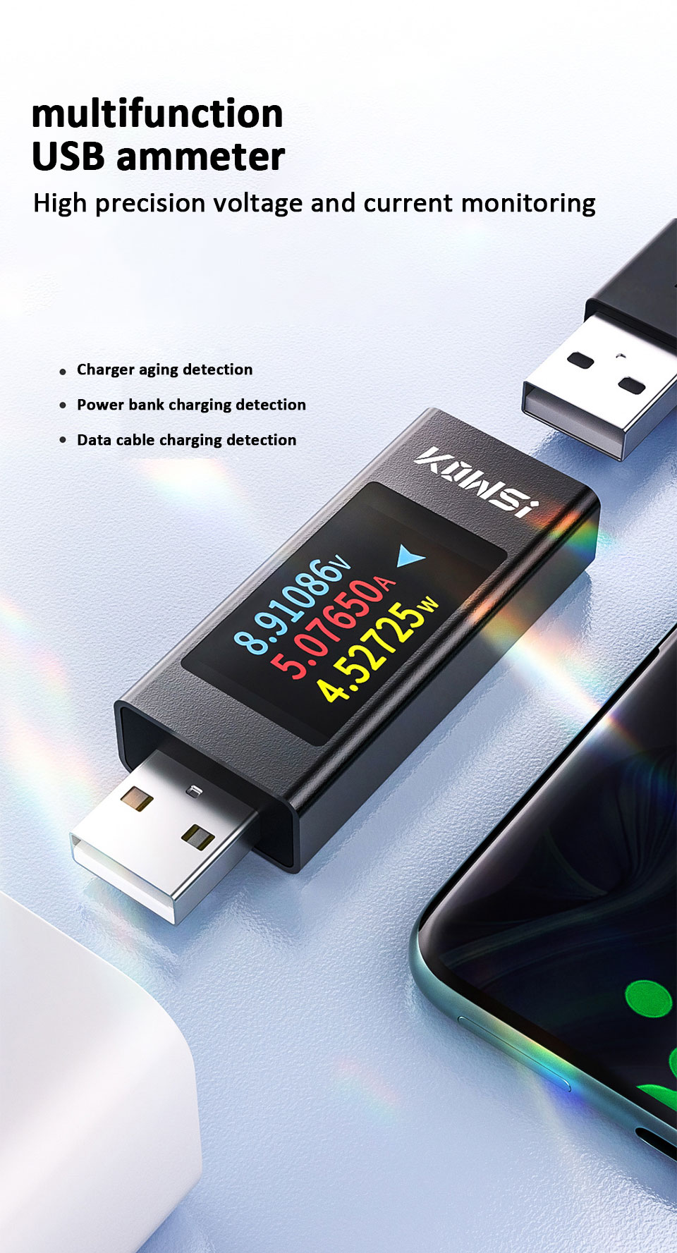 Professionele USB-Tester 4-30V 0-12A - Digitale Spanningsmeter, Stroommeter & Power Meter Met Capaciteit