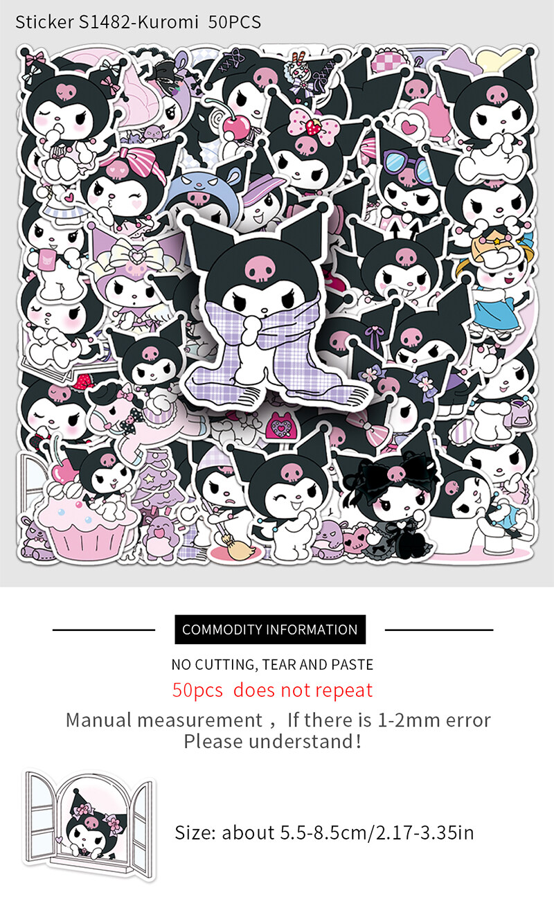 50PCS Cute Sanrio Kuromi Sticker Kawaii Decals Decoration DIY Diary ...