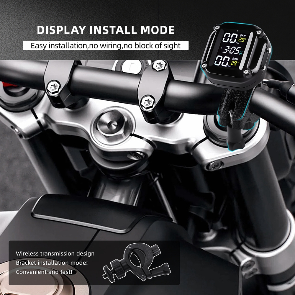 TPMS Motorcycle Tire Pressure Monitor Waterproof LCD Display Wireless ...