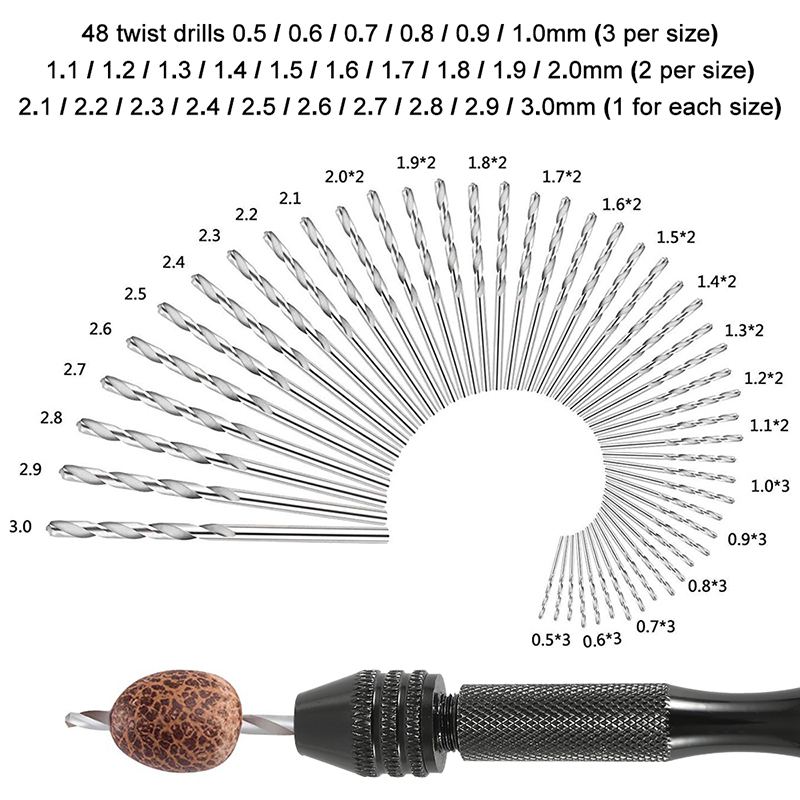 KIPRUN 49pcs Mini Micro Aluminum Hand Drill with Keyless Chuck HSS ...