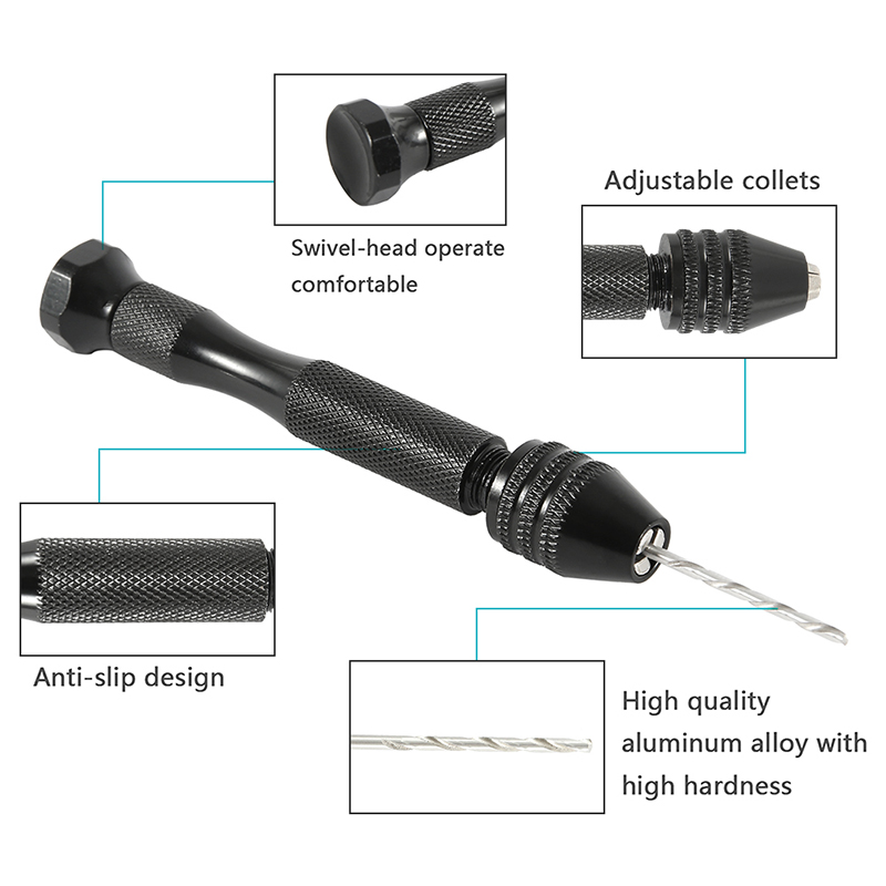 KIPRUN 49pcs Mini Micro Aluminum Hand Drill with Keyless Chuck HSS ...
