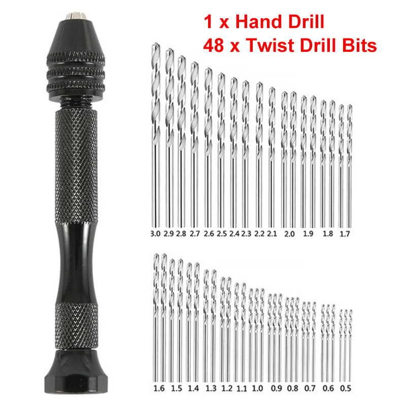 KIPRUN 49pcs Mini Micro Aluminum Hand Drill with Keyless Chuck HSS ...