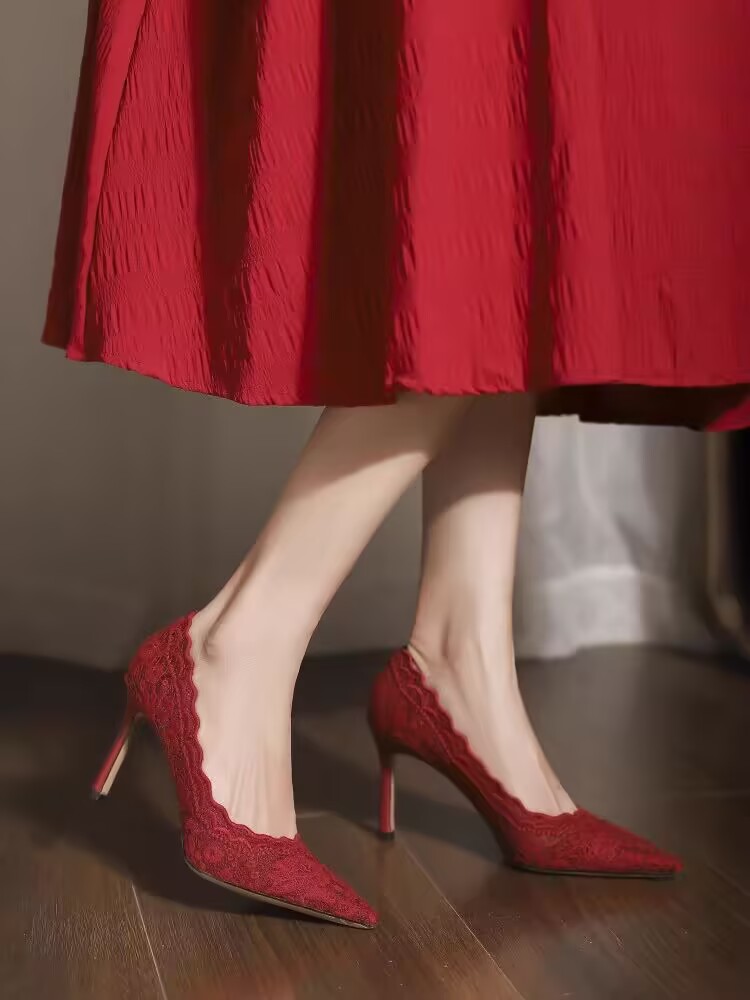 SWEETC Kasut raya perempuan Raya Heels Shoes for Women French Lace ...