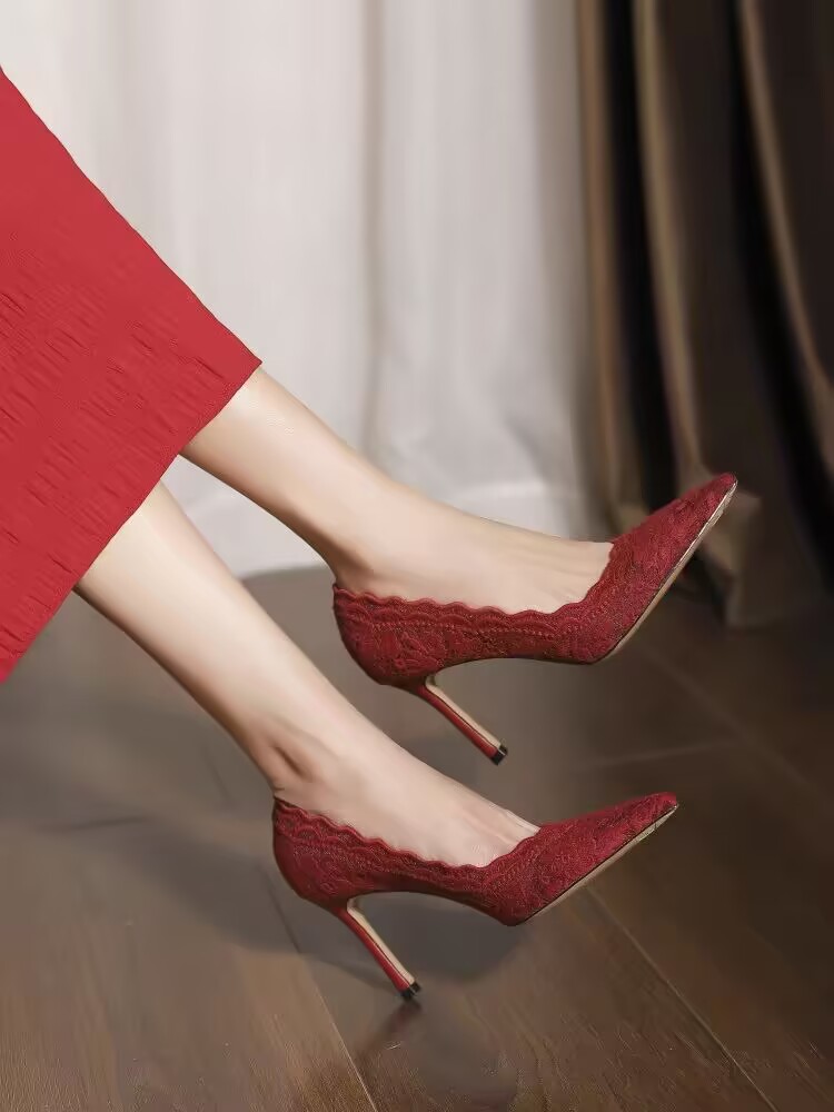 SWEETC Kasut raya perempuan Raya Heels Shoes for Women French Lace ...