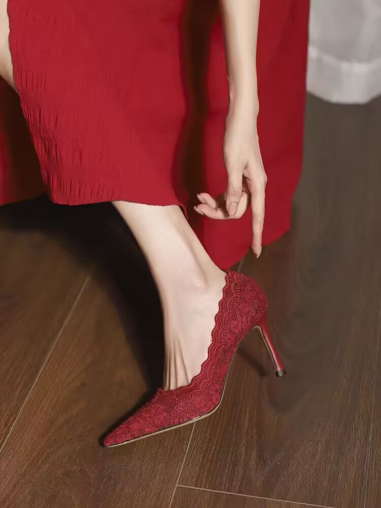 SWEETC Kasut raya perempuan Raya Heels Shoes for Women French Lace ...