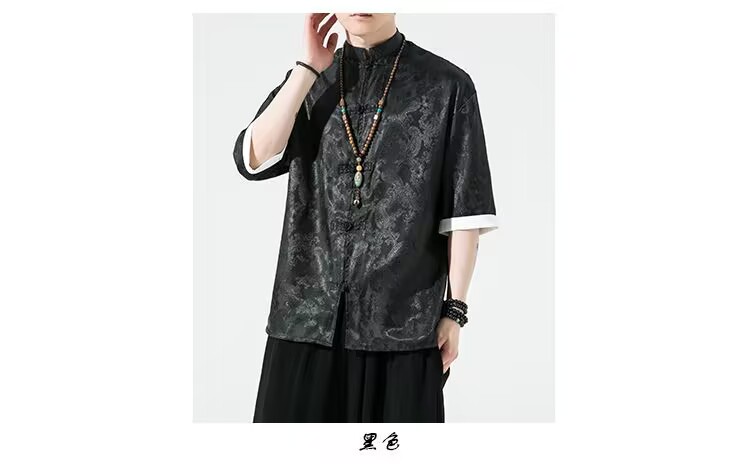 Ice Silk Short-Sleeved Shirt Men Chinese Style Tang Suit Dragon Robe ...