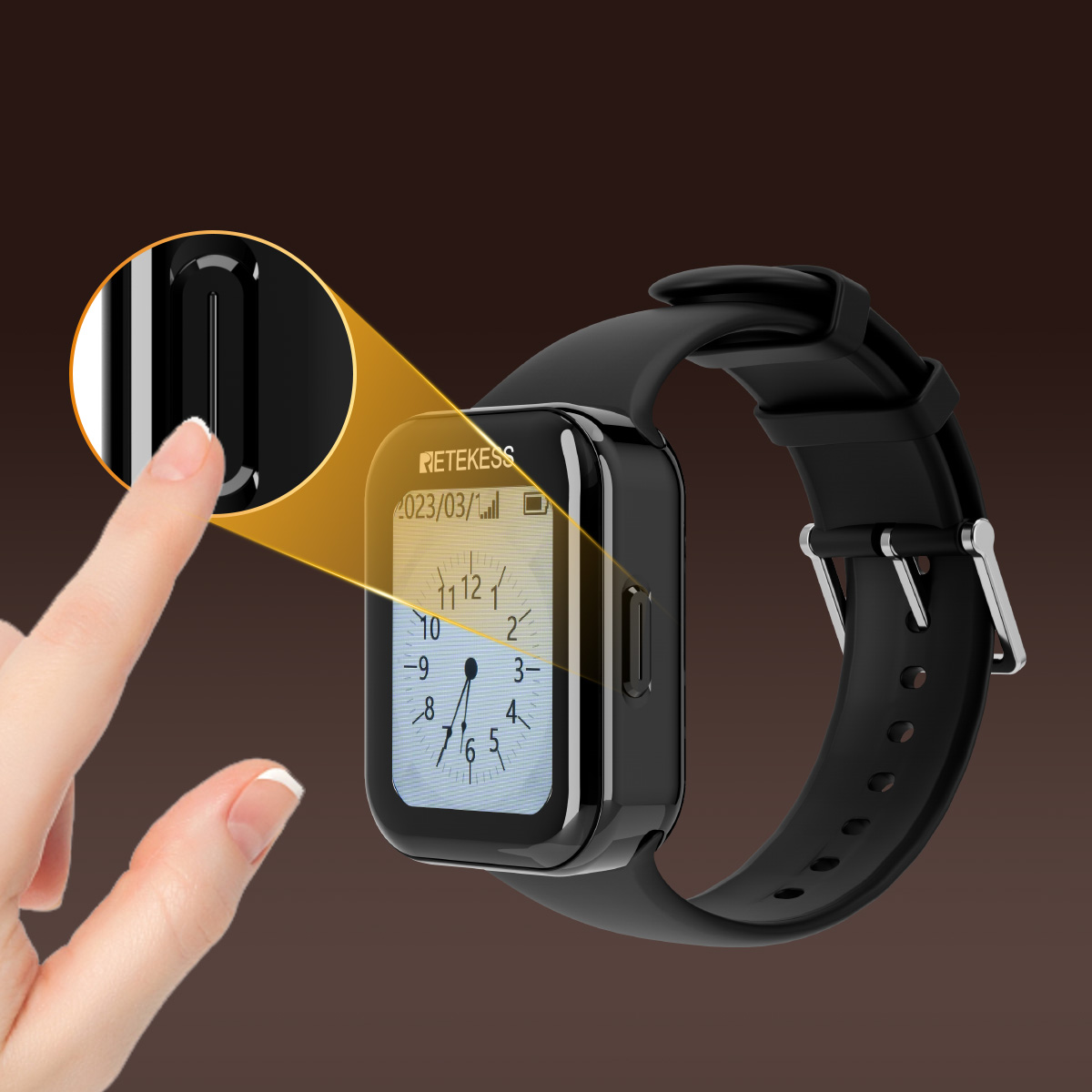 Sistema Pager Retekess TD113 Per Ristoranti E Infermieri, Ricevitore Touch Screen Con 3 Modalità Di Allarme, Batteria 400mAh, Autonomia 48h, IP67 E Clip Da Polso