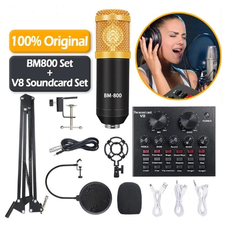 【COD】V8 BM800 Condenser Microphone Set with V8 Sound Card Audio ...