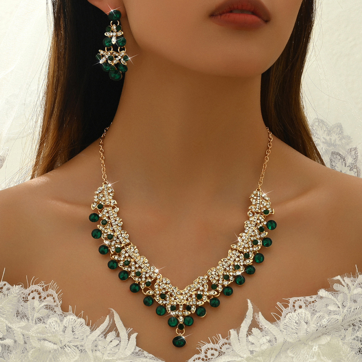 Women's Jewelry Sets Rhinestone Crystal Earrings Set Colorful Necklace ...