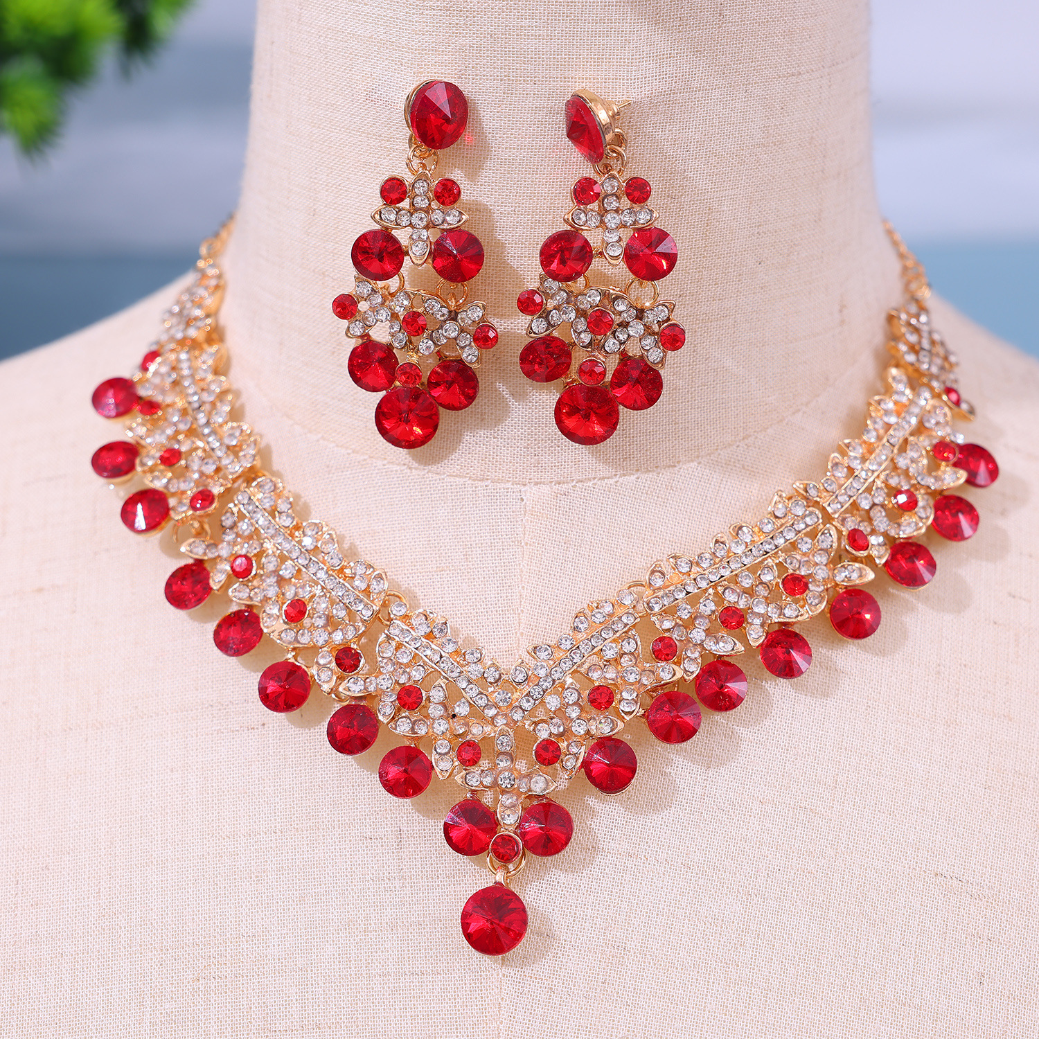 Best Valentines Gifts For Her Colorful Crystal Earring Necklace Set