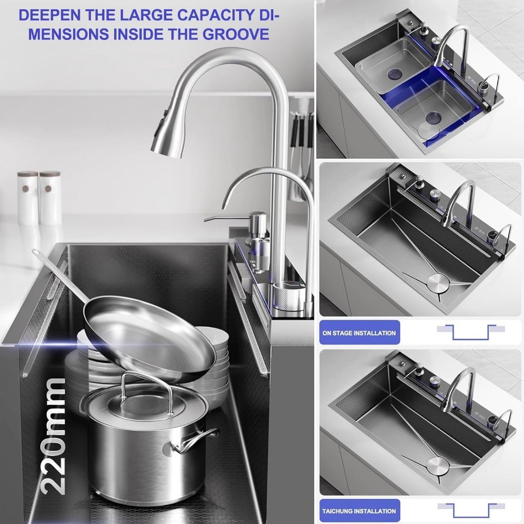 LED water temperature display/Double Waterfall /single waterfall 304 ...
