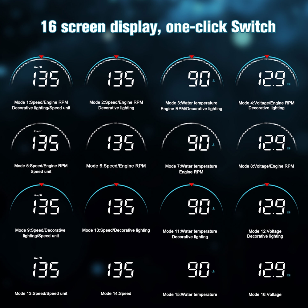 M8 HD HUD Car Head-up Display OBD2+GPS, Water Temperature, Voltage ...