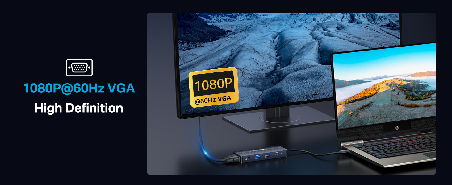 Station D'accueil USB-C 8 En 1 - Double HDMI 4K, VGA, Ports USB, Charge 100W - Pour PC Portable Dell/HP